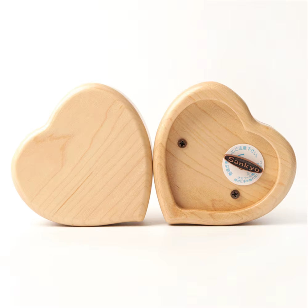 Wooden Heart Shaped Music Box Maple Wood 18 Tones Clockwork Musical Box Swan Lake Summer Moving Castle Birthday Gifts for Lovers